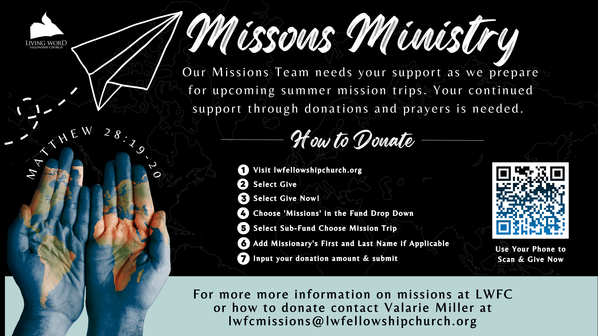 missions ministry donation details with qr code