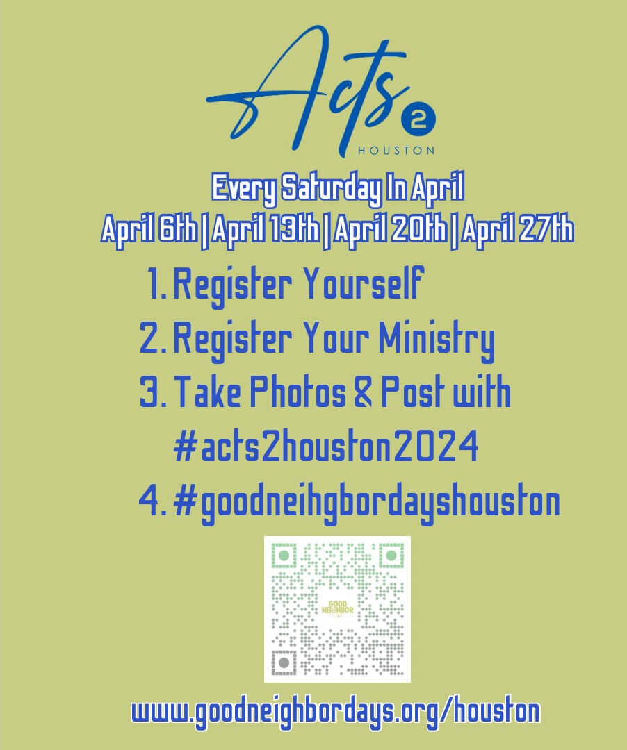 register yourself and your ministry, take photos and post with #acts2houston2024