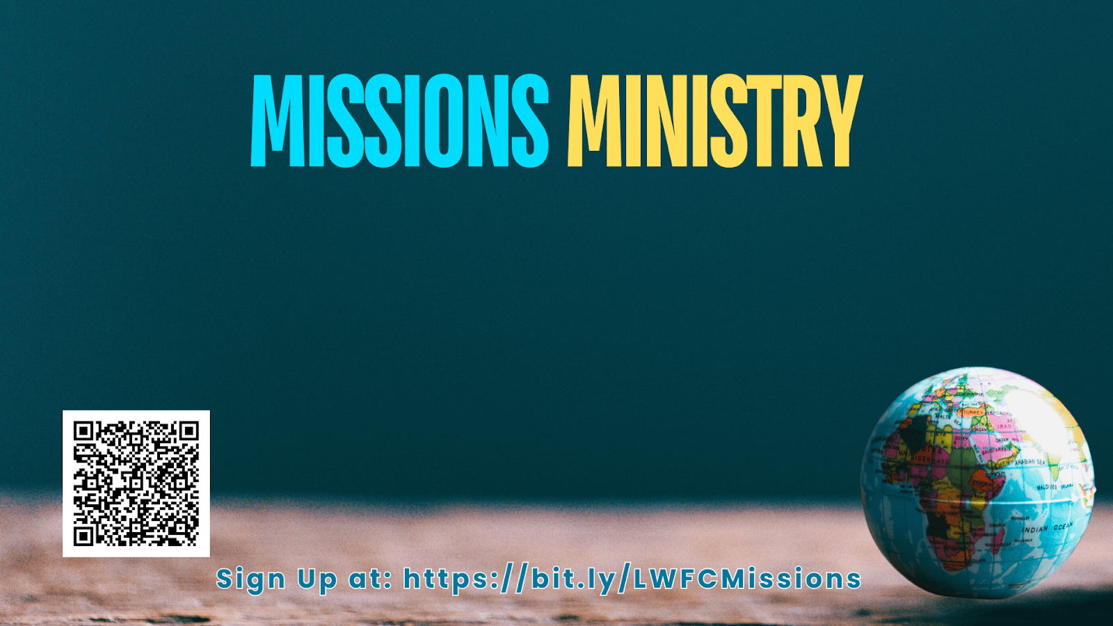 missions ministry with qr code and globe on the bottom