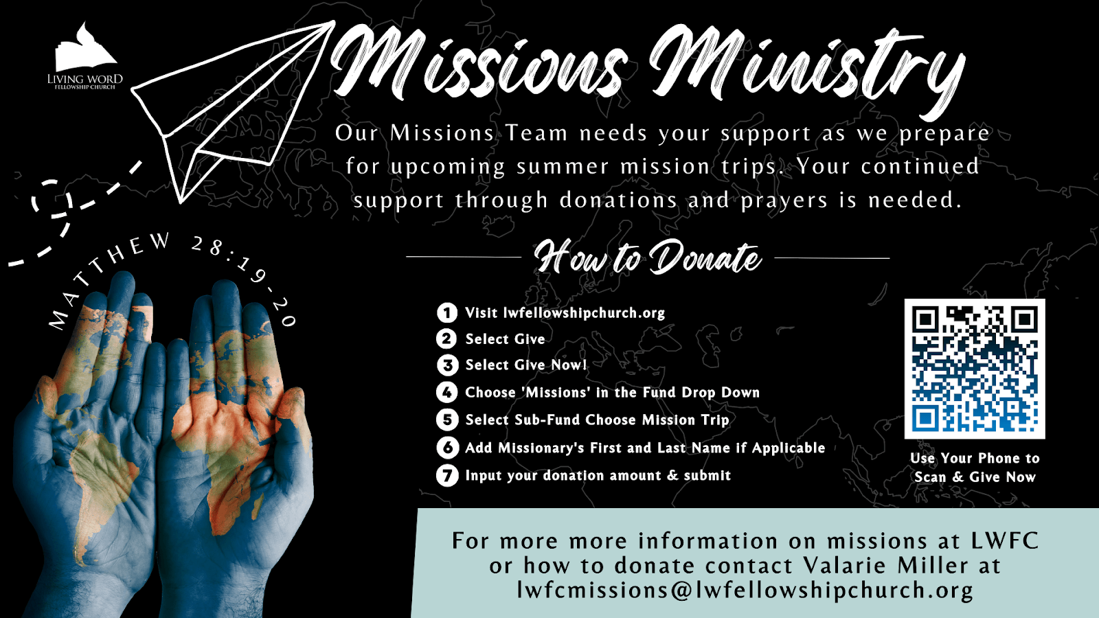 missions ministry donation details with qr code