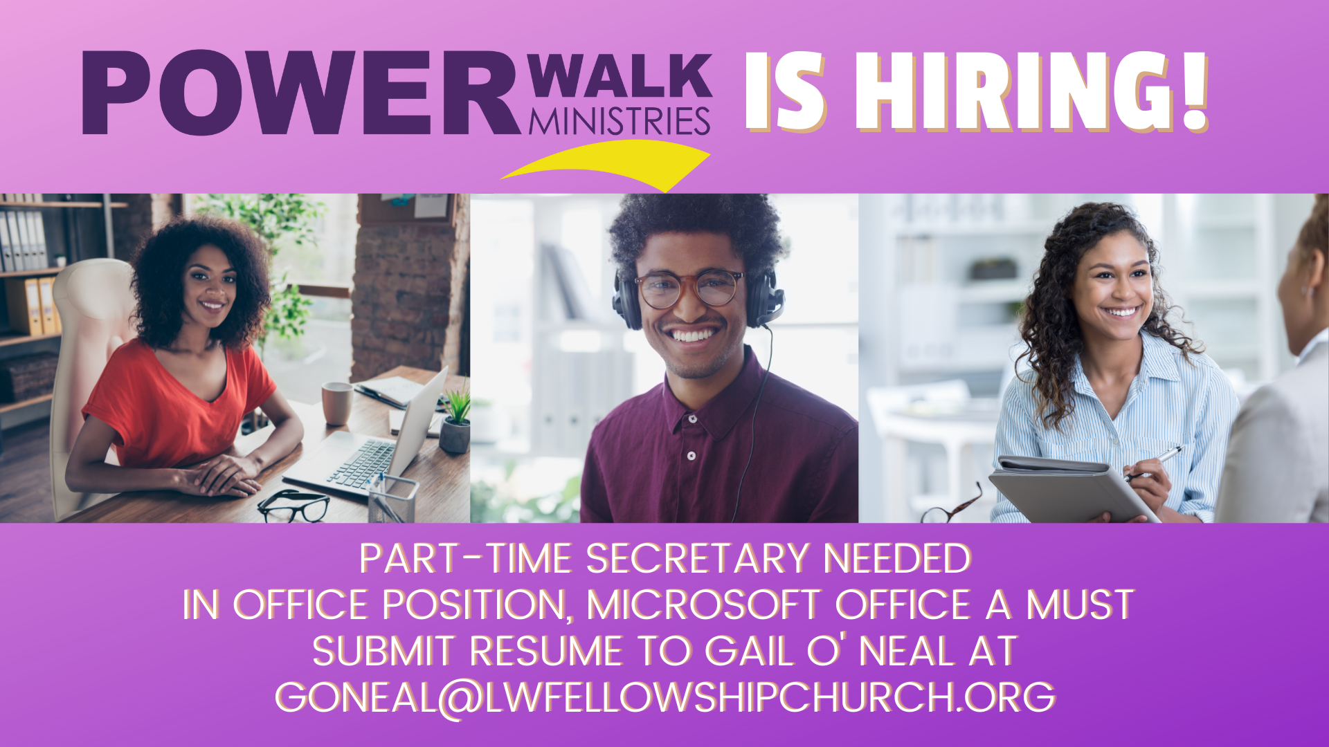 Power Walk Ministries is Hiring Part-Time Administrative Assistant head image
