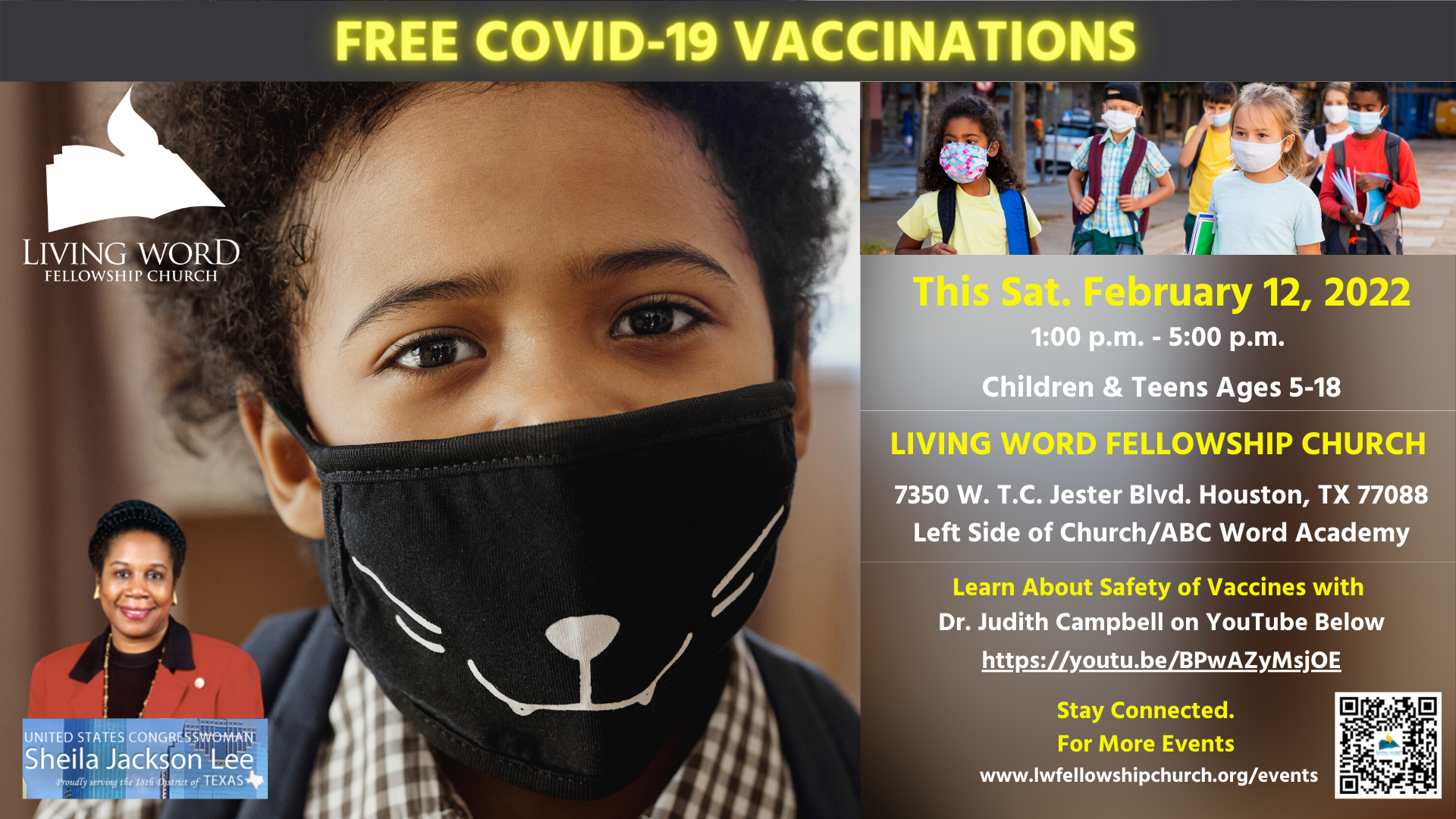 FREE Covid-19 Vaccinations for Kids & Teens – Sat. Feb. 12th 1:00 p.m. head image