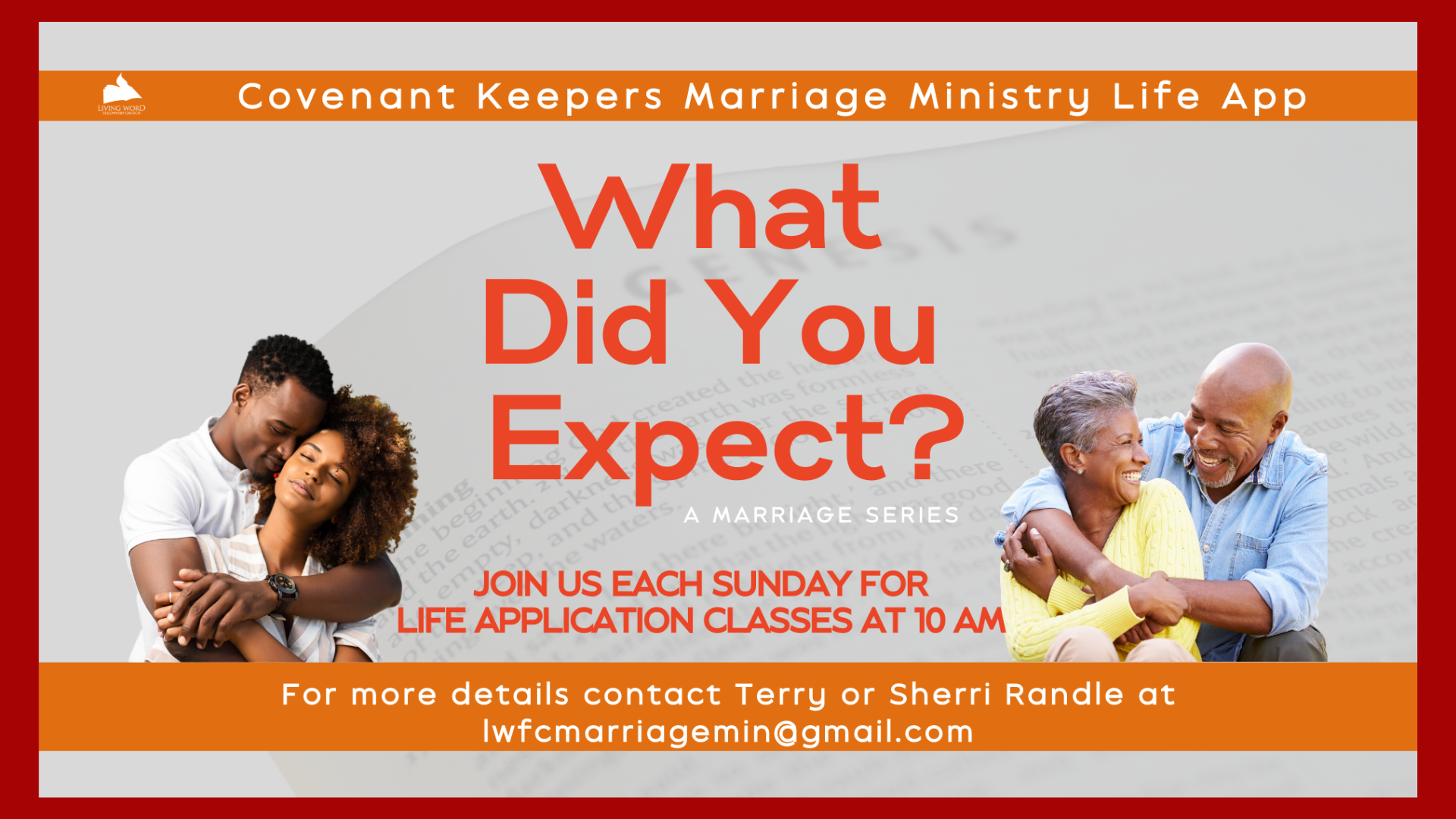 Marriage Ministry Life Application Classes Every Sunday head image