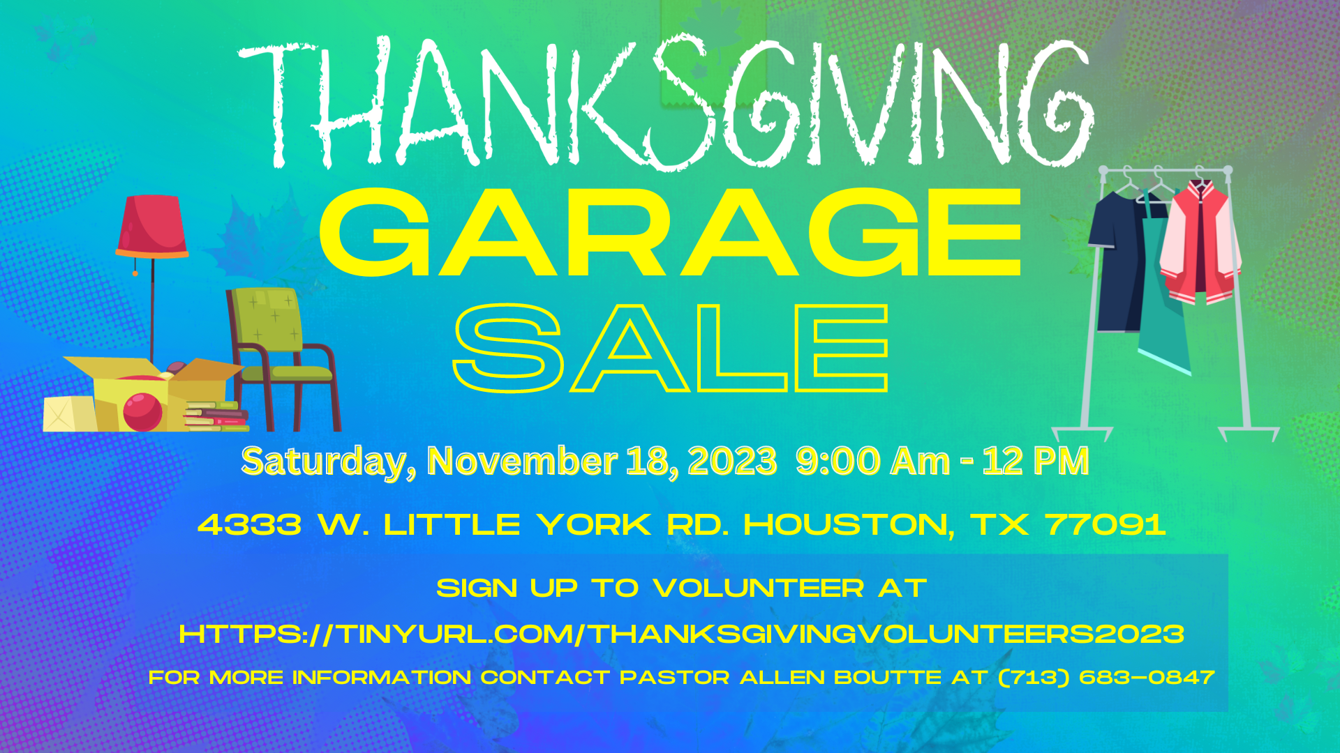 Thanksgiving Garage Sale – Nov. 18th 9 am – 12 pm head image