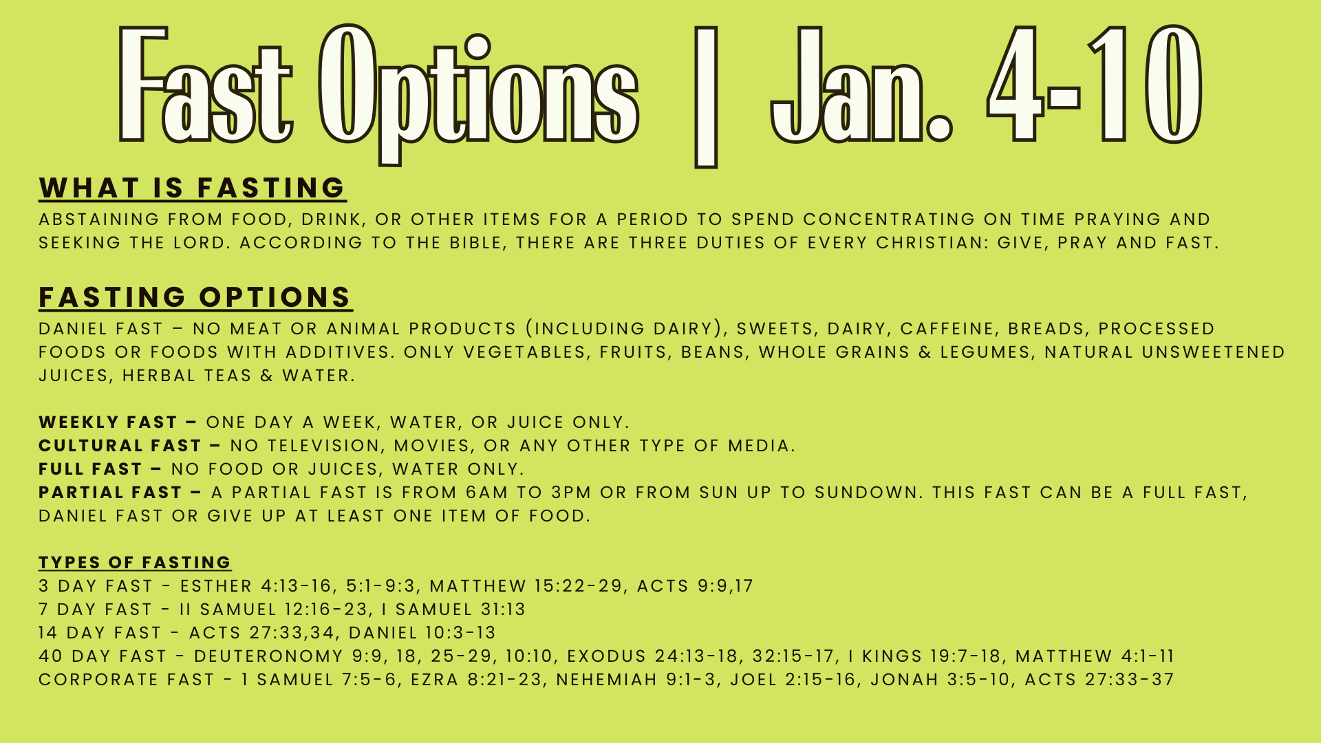 Fasting Options – Church Fast Jan. 4-10, 2026 head image